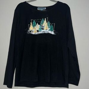 Karen Scott Long-Sleeve Holiday Top Deep Black XXL